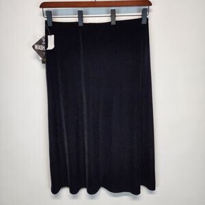 Vintage R&K Black Velvet Maxi Skirt Size 12 Elastic Waist Modest Goth Evening